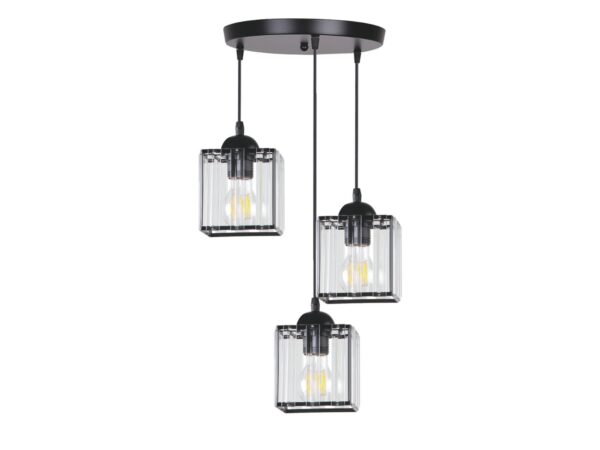 Lampa wisząca Naradio z okrągłą rozetą i trzema przezroczystymi kloszami