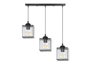 Miniaturka 3 - Lampa wisząca Naradio z podłużną listwą i trzema przezroczystymi kloszami