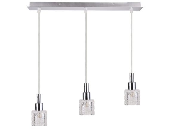 Lampa wisząca Naramela z trzema kryształowymi kloszami na chromowanej belce