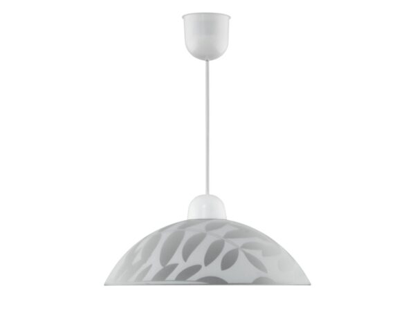 Lampa wisząca Naresela z białym szklanym kloszem ozdobionym liśćmi
