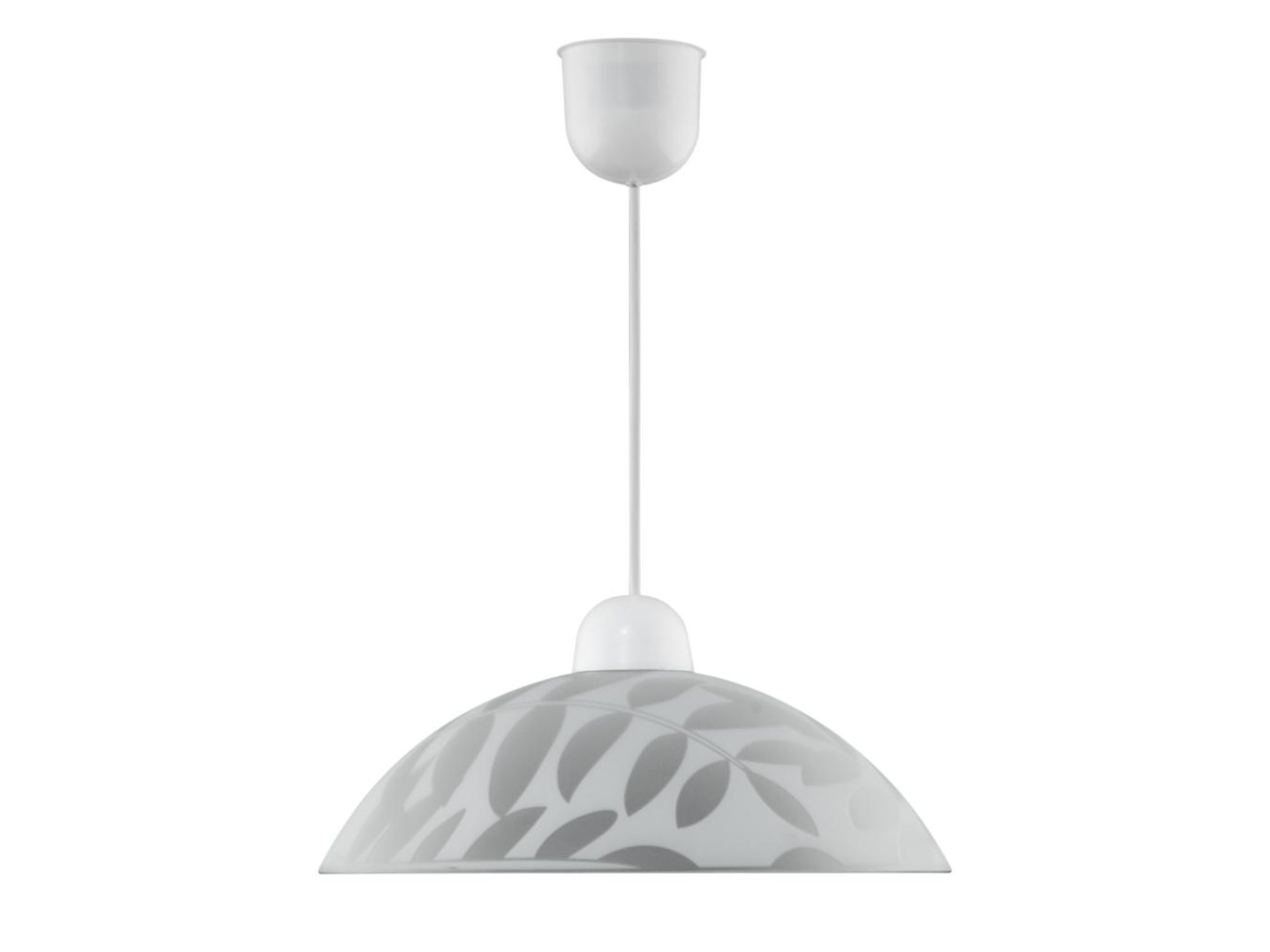 Lampa wisząca Naresela z białym szklanym kloszem ozdobionym liśćmi