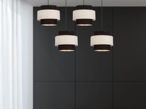 Miniaturka 1 - Czteropunktowa lampa wisząca Naretira nad stołem w jadalni, czarne i kremowe abażury