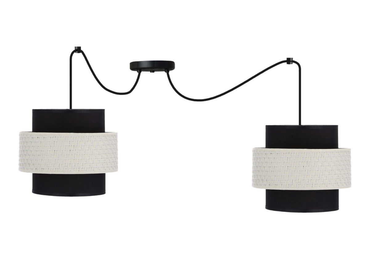 Lampa wisząca Naretira czarna 2-punktowa z rattanem 100 cm