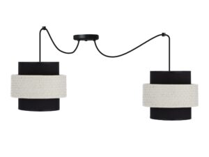 Miniaturka 2 - Lampa wisząca Naretira czarna z dwoma abażurami i kremowym rattanem