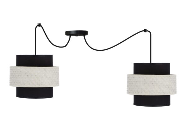 Lampa wisząca Naretira czarna z dwoma abażurami i kremowym rattanem
