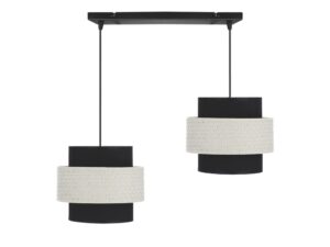 Miniaturka 2 - Lampa wisząca Naretira z dwoma czarno-kremowymi abażurami z rattanu