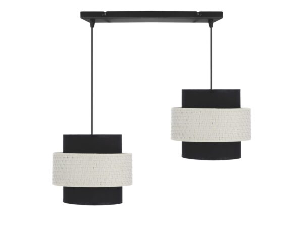 Lampa wisząca Naretira z dwoma czarno-kremowymi abażurami z rattanu