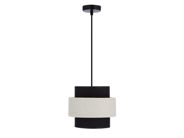 Lampa wisząca Naretira z jednym czarno-kremowym abażurem na białym tle