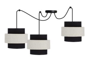 Miniaturka 2 - Lampa wisząca Naretira z trzema czarno-kremowymi abażurami na osobnych przewodach