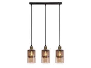 Miniaturka 2 - Lampa wisząca Narivia z trzema bursztynowymi kloszami, czarna i złota konstrukcja