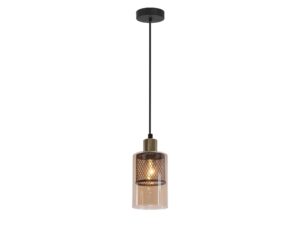 Miniaturka 2 - Lampa wisząca Narivia z bursztynowym szklanym kloszem, czarnym przewodem i złotym detalem