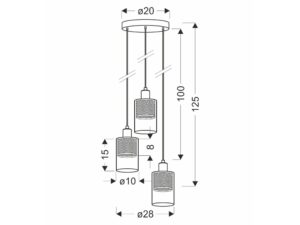 Miniaturka 1 - Rysunek wymiarowy potrójnej lampy Narivia 125 cm wysokości i 28 cm szerokości