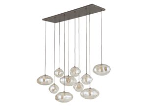 Miniaturka 4 - Lampa wisząca Nebia 10-punktowa, ciemny brąz i koniakowe szklane klosze