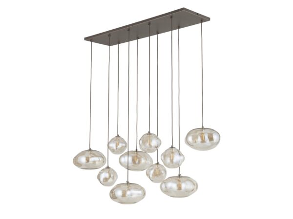 Lampa wisząca Nebia 10-punktowa, ciemny brąz i koniakowe szklane klosze