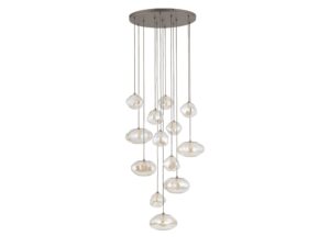 Miniaturka 4 - Lampa wisząca Nebia 13-punktowa w ciemnym brązie ze szklanymi kloszami koniakowymi