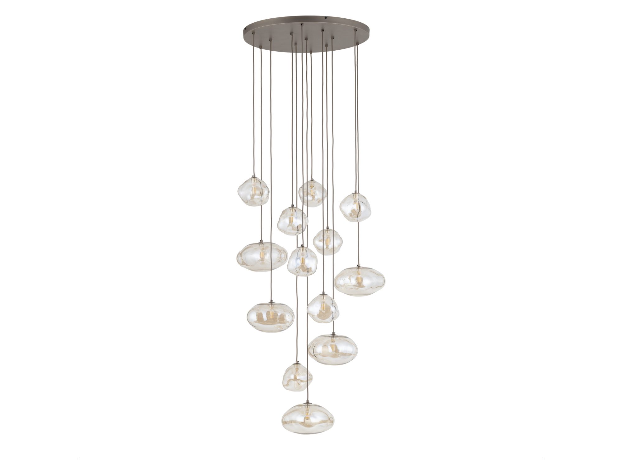 Lampa wisząca Nebia 13-punktowa w ciemnym brązie ze szklanymi kloszami koniakowymi