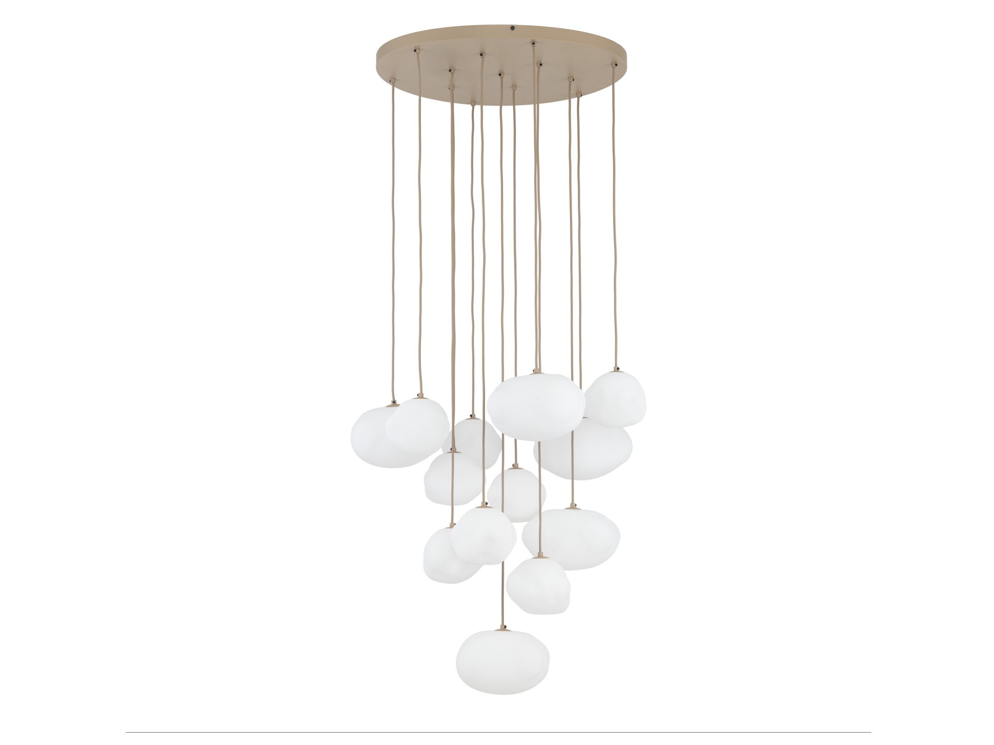 Lampa wisząca Nebia 13-punktowa piaskowy beż z mlecznobiałymi kloszami