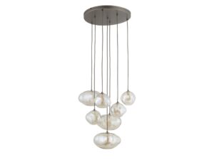 Miniaturka 2 - Lampa wisząca Nebia 7-punktowa ciemny brąz z koniakowymi szklanymi kloszami na białym tle