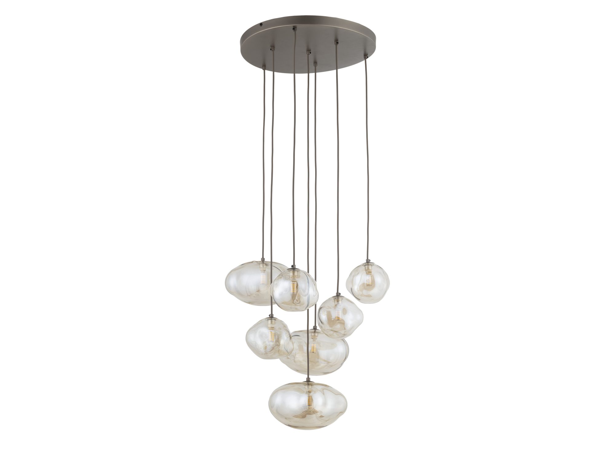 Lampa wisząca Nebia siedmiopunktowa ciemny brąz, szklane klosze koniakowe