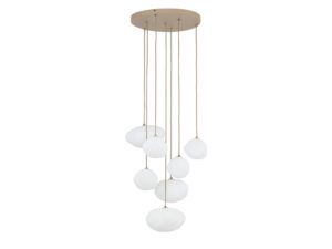 Miniaturka 4 - Lampa wisząca Nebia 7-punktowa w piaskowym beżu z białymi organicznymi szklanymi kloszami na białym tle