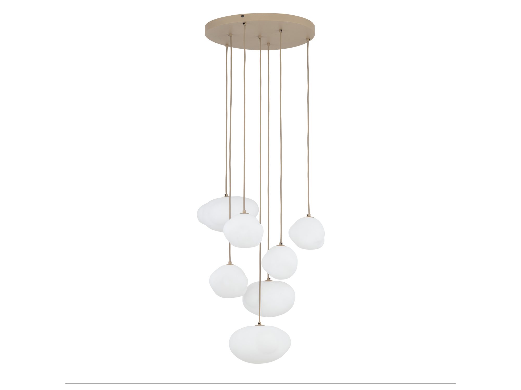 Lampa wisząca Nebia siedmiopunktowa piaskowy beż, białe klosze na białym tle