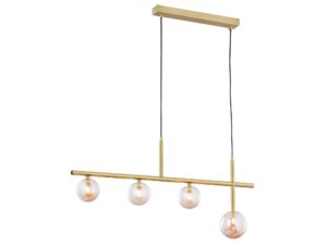 Miniaturka 1 - Lampa wisząca Neptun z czterema bursztynowymi kloszami i złotą listwą, drugi widok