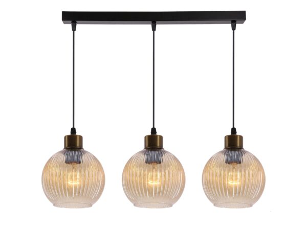 Lampa wisząca Neradia trzy bursztynowe szklane klosze na czarnej belce