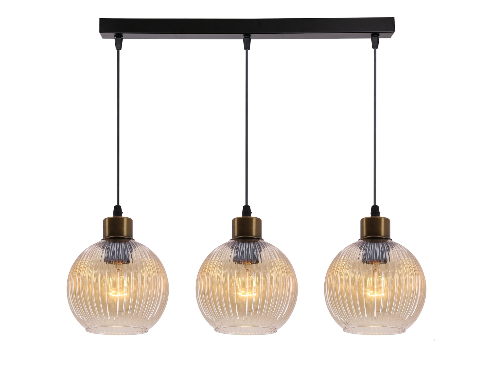 Lampa wisząca Neradia trzy bursztynowe szklane klosze na czarnej belce