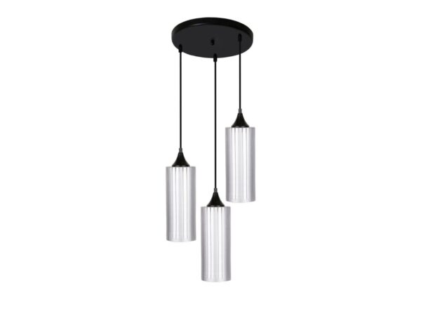 Lampa wisząca Neravano z trzema srebrzystymi szklanymi kloszami i czarną podsufitką
