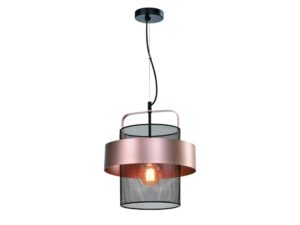 Miniaturka 4 - Lampa wisząca Nerinio z miedzianą obręczą i czarną siatką