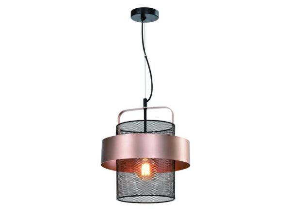 Lampa wisząca Nerinio z miedzianą obręczą i czarną siatką