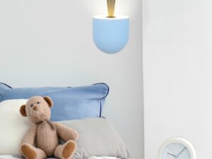 Miniaturka 3 - Niebiesko-szara lampa wisząca Nerivio w aranżacji pokoju przy łóżku