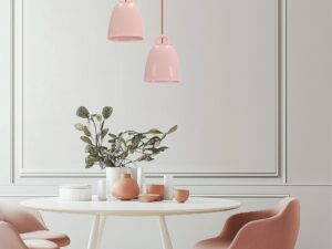 Miniaturka 2 - Dwie różowe lampy Nerodo nad okrągłym stołem w jasnej jadalni