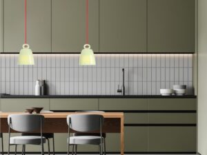 Miniaturka 7 - Dwa zielone zwisy Nerodo w kuchni z ciemnozieloną zabudową