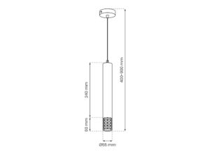 Miniaturka 5 - Rysunek wymiarowy lampy wiszącej Neroleta z kloszem 5,5 cm i regulowanym zwisem 40–90 cm