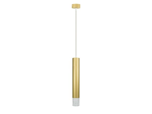 Złota pojedyncza lampa wisząca Neroleta GU10 z cylindrycznym kloszem, pełny widok na białym tle