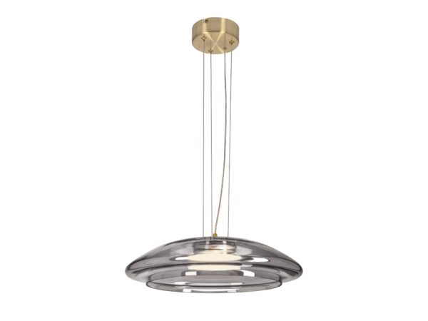 Lampa wisząca Nerolia ze złotą podsufitką i przydymionym szklanym kloszem