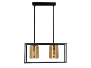 Miniaturka 2 - Lampa wisząca Nevalona z czarną prostokątną ramą i dwoma złotymi kloszami