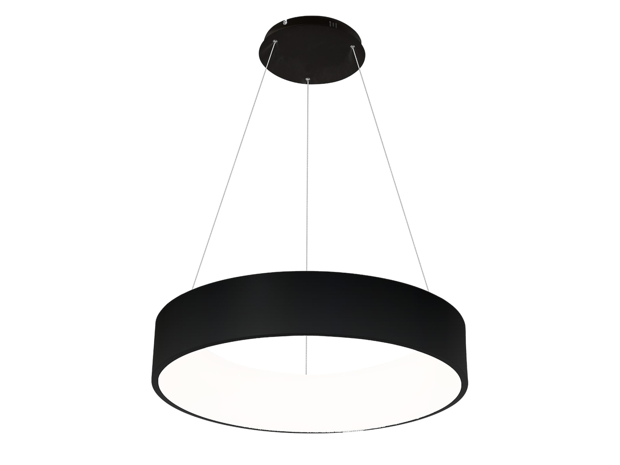 Czarna lampa wisząca Nevasia LED w całości na białym tle