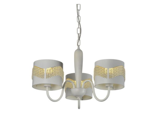 Lampa wisząca Neveleta biała z trzema abażurami i ozdobnymi koralikami