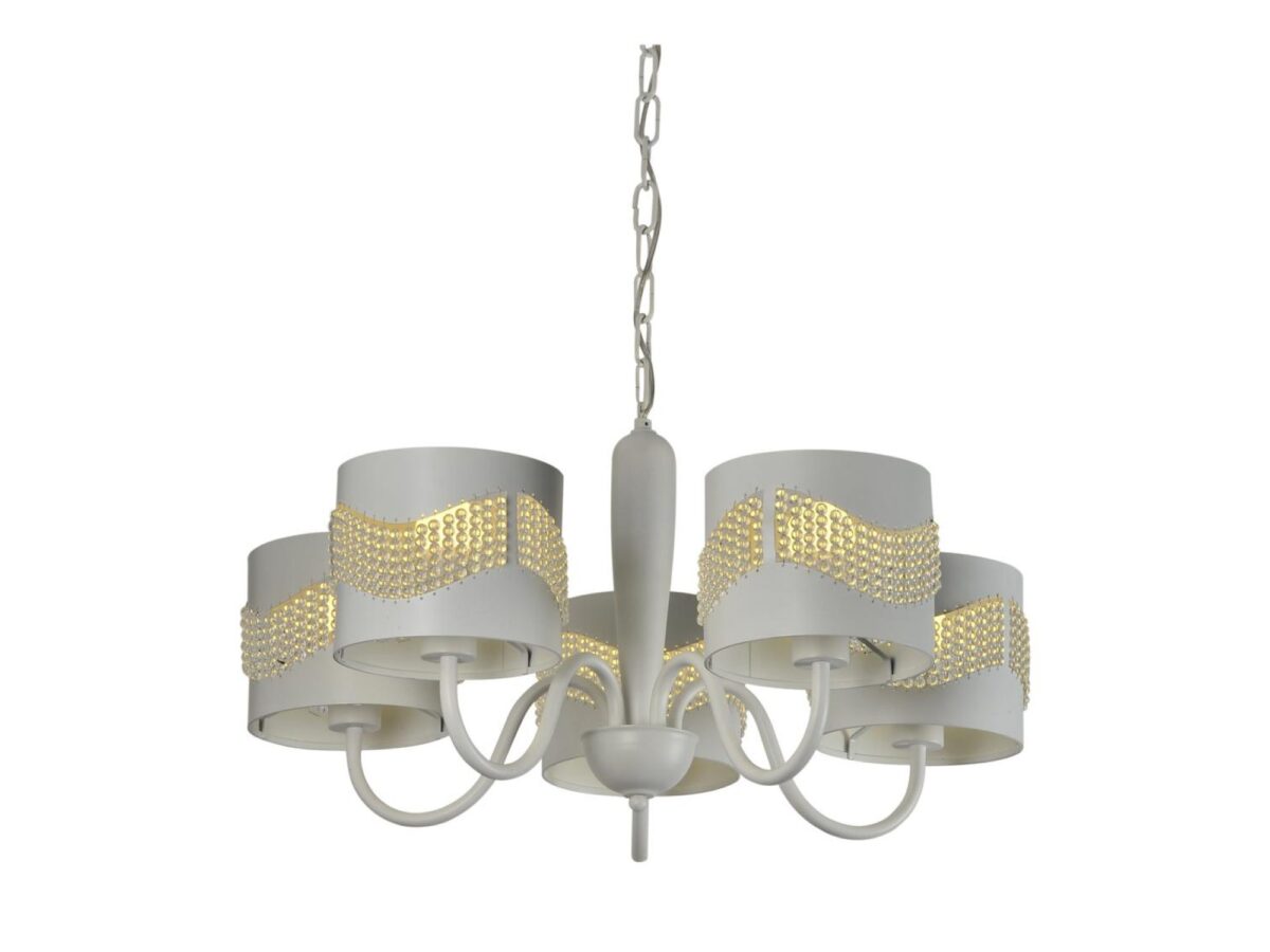 Lampa wisząca Neveleta 5-punktowa biała z koralikami