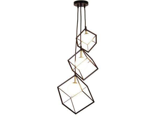 Lampa wisząca Nevemio z trzema geometrycznymi czarno-złotymi oprawami