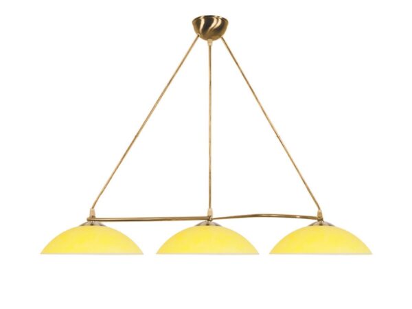 Lampa wisząca Nevesona w patynie z trzema żółtymi półkolistymi kloszami