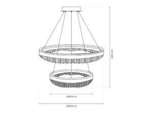Miniaturka 4 - Rysunek wymiarów lampy Nevetora 85 W z obręczami 40 i 60 cm