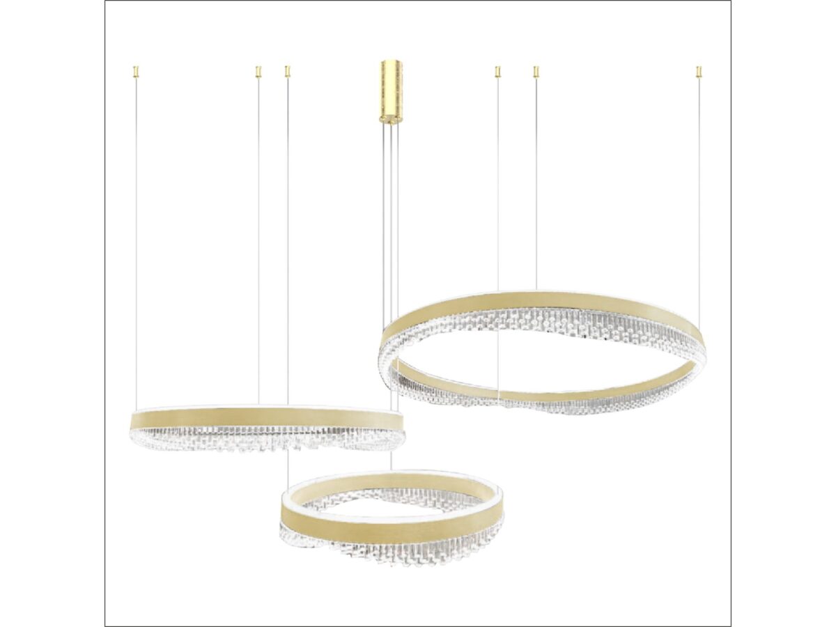 Lampa wisząca LED Nevetora trzy pierścienie 120 cm 158 W złota