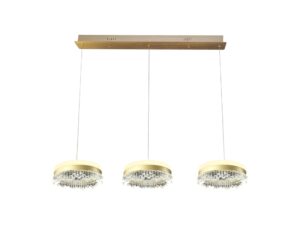 Miniaturka 4 - Złota lampa wisząca Nevetora 60 W z trzema okrągłymi zwisami na listwie