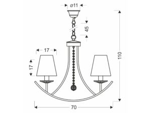 Miniaturka 1 - Rysunek wymiarowy czteroramiennej lampy Nevora o szerokości 70 cm