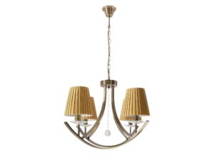 Miniaturka 2 - Lampa wisząca Nevora z czterema miodowymi abażurami na patynowanym stelażu