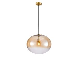 Miniaturka 1 - Lampa wisząca Nevorela złota z bursztynowym szklanym kloszem na białym tle