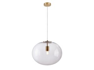 Miniaturka 2 - Lampa wisząca Nevorela złota z przezroczystym szklanym kloszem na białym tle